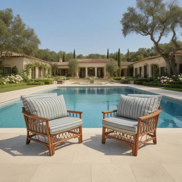 Vintage Rattan Armchairs with Quilted Seats, Set of 2 For Sale - Image 12 of 13