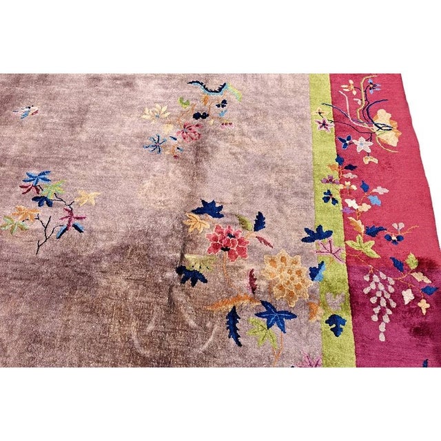 Room Size Rectangle 1920s Knotted Antique Chinese - Art Deco Purple Wool Rug, Circa Date: 1920s. This exceptional Chinese...