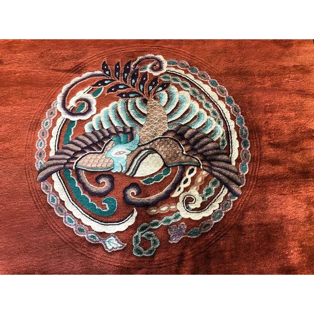 Vintage Art Deco Chinese Rug, "Phoenix Bird" For Sale - Image 9 of 10