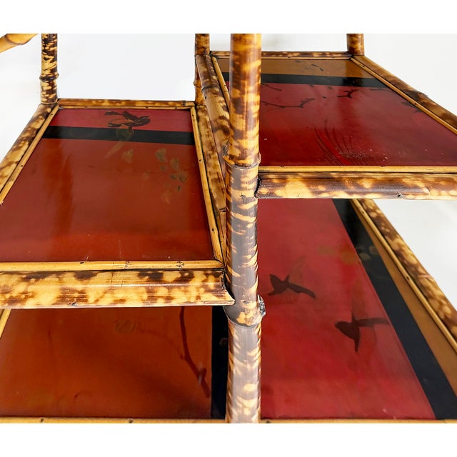 Tan Antique Chinoiserie English Tortoiseshell Bamboo Etagere Display For Sale - Image 8 of 9