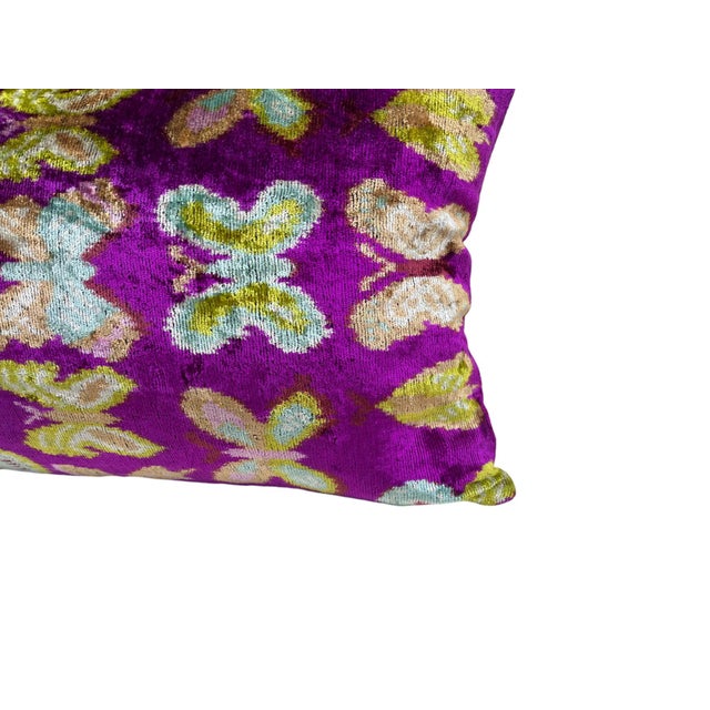 Purple Velvet Ikat Cushion Cover With Butterfly Design For Sale - Image 8 of 10