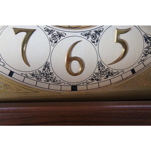 Vintage German Oak Colonial Style Moon Sun Face Grandfather Clock Case For Sale - Image 4 of 11