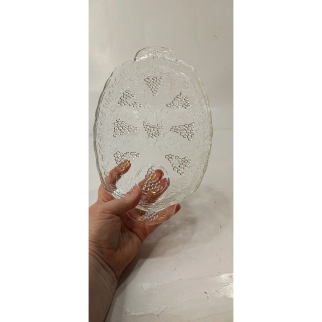 Vintage Anchor Hocking Glass Snack Set 6 Piece Plate & Cup Grape Leaf Design For Sale - Image 6 of 7