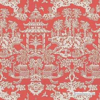 Vintage Brunschwig & Fils Iconic Lhasa Hand-Printed Wallpaper Melon Double Roll For Sale