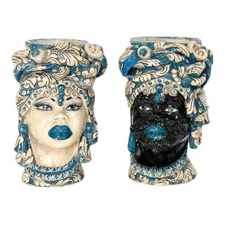 1980s Vintage Italian Signed Morris Figure Vases For Sale