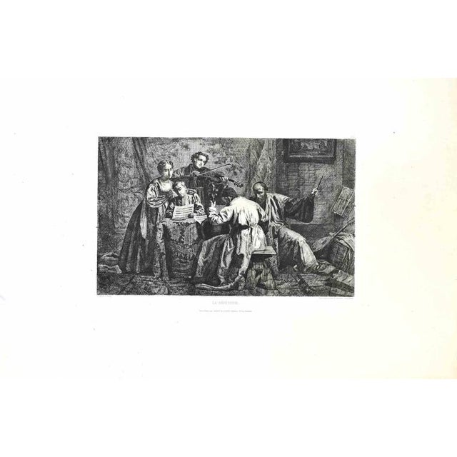 La Répétition is an artwork realized by Edouard Moyse in the 1870s. Etching. Image size:19x29 Good conditions. Realized...
