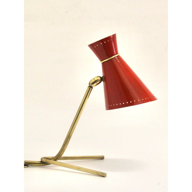Mid-Century Modern Vintage French Red Diabolo Cocotte Table or Wall Lamp with Tripod Base, 1950s For Sale - Image 3 of 11