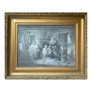 The Little Wanderer (Framed 19th Century Antique Figure Etching)