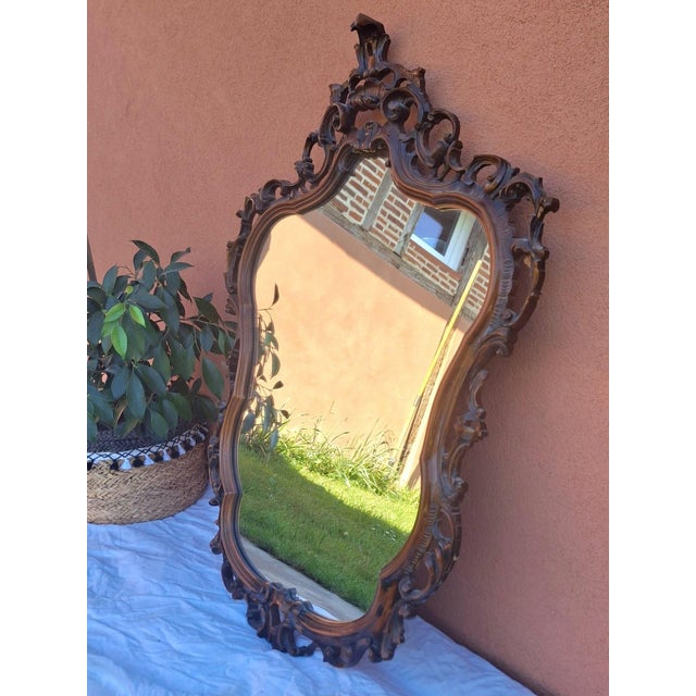 Large Louis XV Wall Mirror in Rocaille Carved Wood, 19th Century For Sale - Image 4 of 7