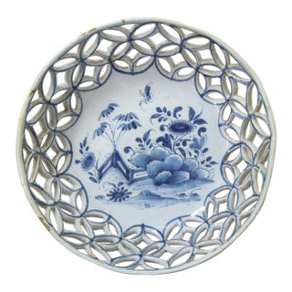 Mid 18th Century Traditional Irish Delft Porcelain Basket For Sale