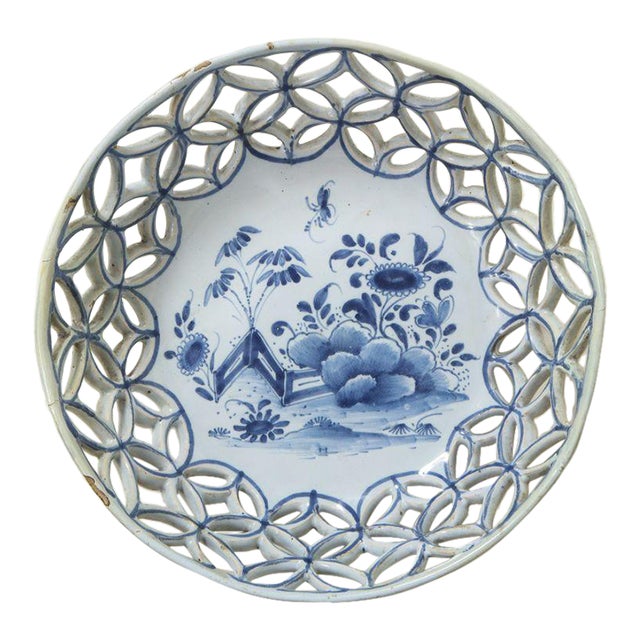 Mid 18th Century Traditional Irish Delft Porcelain Basket For Sale