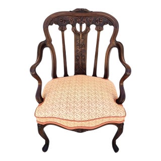 19th Century Antique Art Nouveau Edwardian Carved Walnut Armchair For Sale
