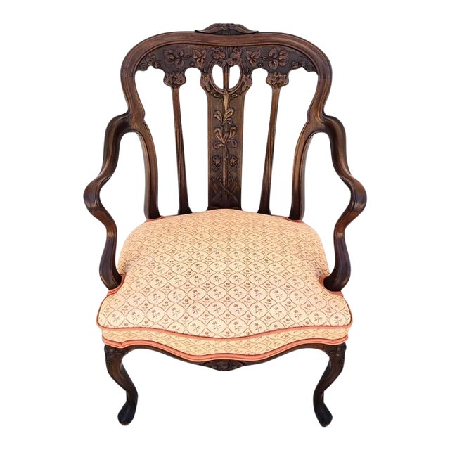 19th Century Antique Art Nouveau Edwardian Carved Walnut Armchair For Sale