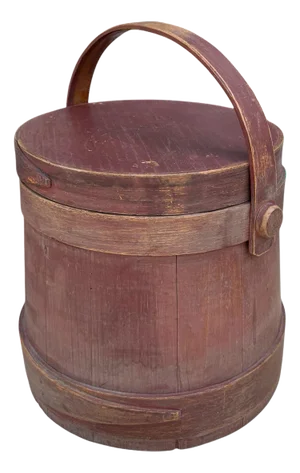 Antique American Country Rustic Red Firkin Bucket