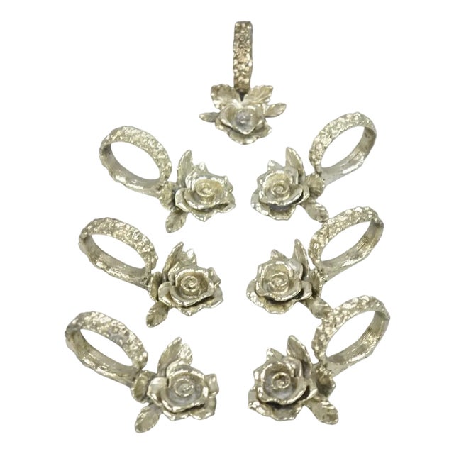 Vintage Princess House Victorian Rose Silver Plated Napkin Rings - 7 Pc Set For Sale