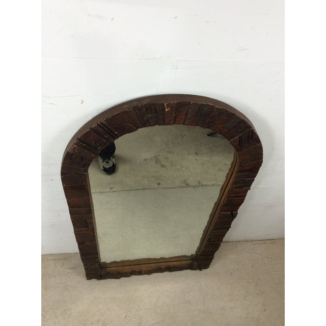 Mid Century Modern Arch Top Wall Mirror With Brutalist Style Wood Frame For Sale - Image 12 of 18