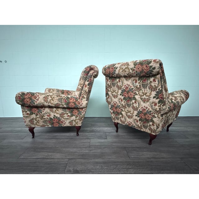 Vintage Italian Armchairs in Floral Upholstery, 1950s, Set of 2 For Sale - Image 4 of 15