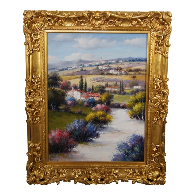 Late 20th Century Christopher Guliano Spanish Villas Tuscany Landscape Oil Painting Italy For Sale