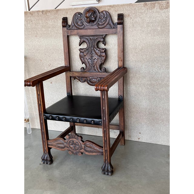 French 19th Century French Carved Walnut Turned Wood Armchair With Claw Feet For Sale - Image 3 of 4