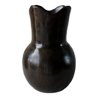 Puebla Pottery Large Ruffled Vase (Chocolate) For Sale