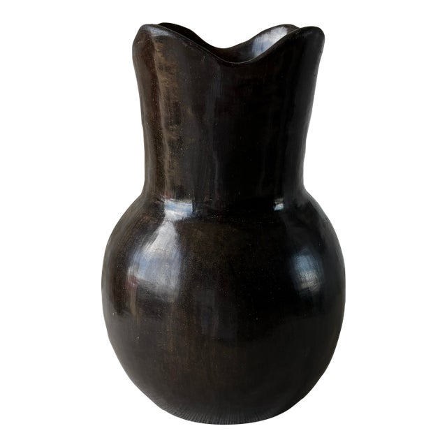 Puebla Pottery Large Ruffled Vase (Chocolate) For Sale