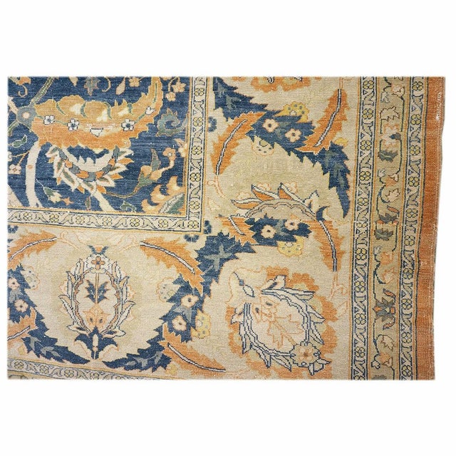 Vintage Egyptian Sultanabad Wool 13x21 Blue, Ivory, & Orange Handmade Oversized Area Rug #1143944 For Sale - Image 11 of 12