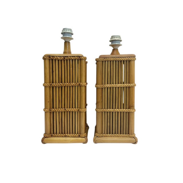 Leola Modernist Table Lamps in Bamboo and Rattan Reed from Leola, 1960s, Set of 2 For Sale - Image 4 of 13