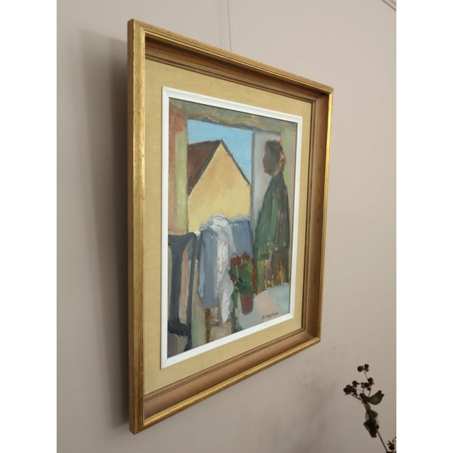 Mid-Century Modern 'Morning at the Window' Swedish Expressive Figurative Interior Oil Painting, Framed For Sale - Image 4 of 12