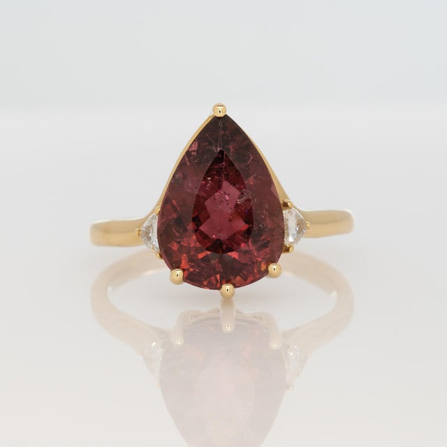 3.7Ct Rubellite Tourmaline Ring With Earth Mined Diamond Accents: Solid 14k Gold, Size 6.75 For Sale - Image 4 of 8