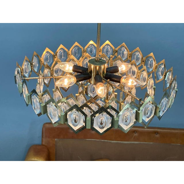 Faceted Glass Chandelier attributed to Jaroslav Bejvl for Kamenicky Senov, 1960s For Sale - Image 14 of 18