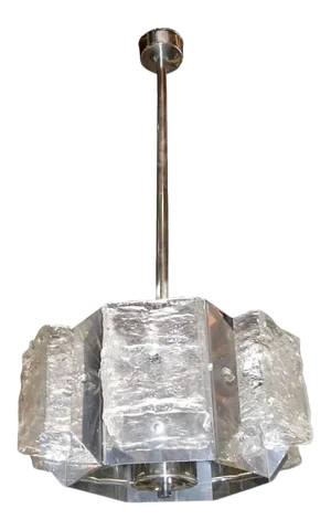 Original Vintage Italian Pendant W/ Six Clear Murano Glasses Blown Designed by Mazzega Circa 1960’s