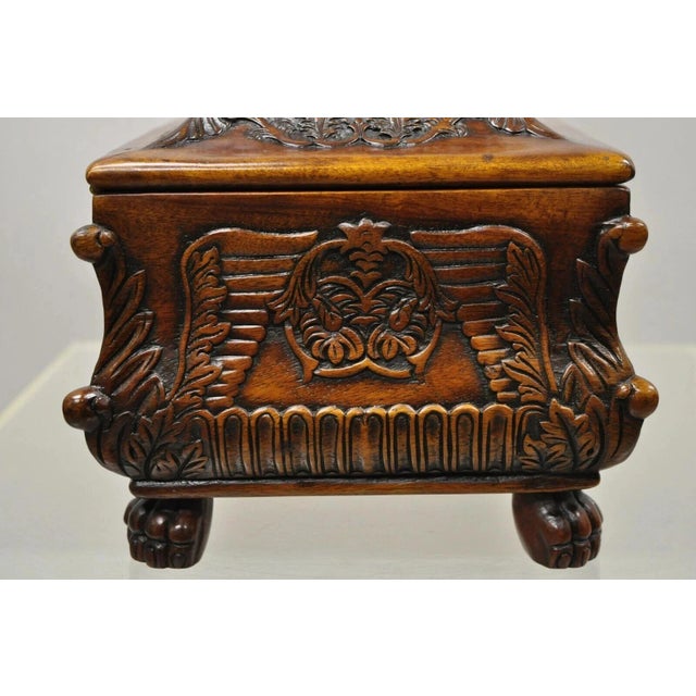 Late 20th Century French Empire Rococo Style Carved Mahogany Paw Foot Jewelry Vanity Trinket Box For Sale In Philadelphia - Image 6 of 12