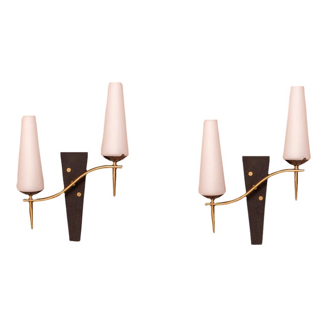 1950s Opaline Wall Sconces by Raymond Lunel - Set of 2 For Sale