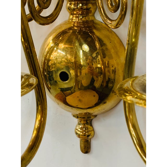 1980s Georgian Brass Three Light Wall Sconce For Sale - Image 5 of 9
