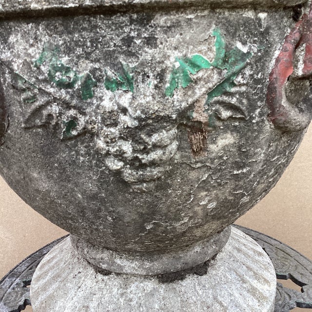 Art Deco Antique Greek Key Cast Concrete Garden Planter/Jardiniere With Grape Clusters For Sale - Image 3 of 12