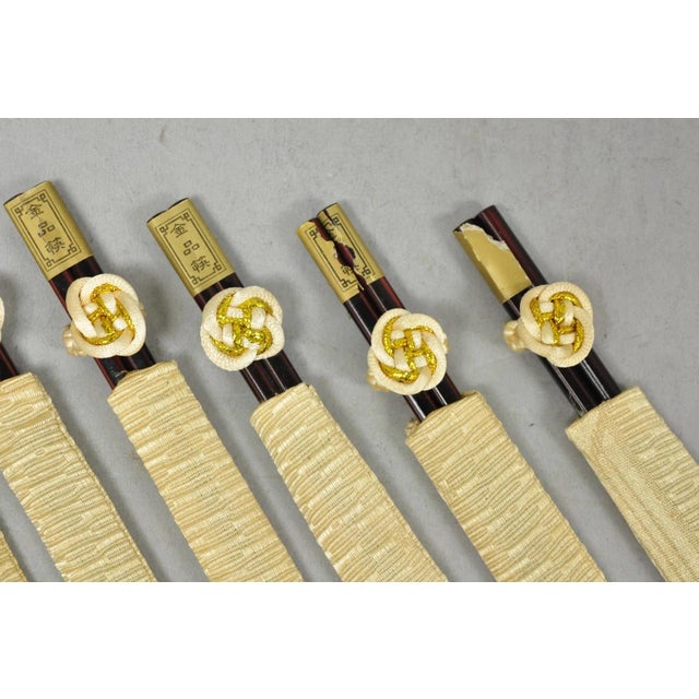 Vintage Japanese Oriental Chopsticks in Custom Silk Gold Sleeves - 6 Pc Set For Sale In Philadelphia - Image 6 of 10