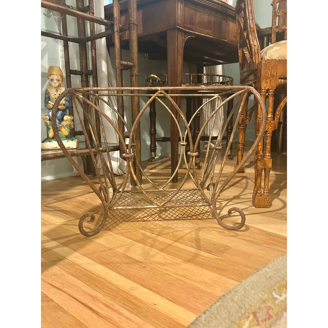 French Vintage Mid-Century French Style Wrought Iron Scroll Magazine Rack For Sale - Image 3 of 10