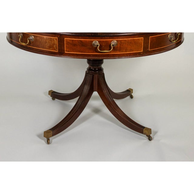 English English Mahogany Drum Table With Embossed Leather Top Circa 1900 For Sale - Image 3 of 5