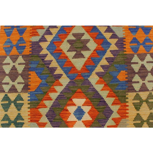 Textile 1990s Kilim Rust Blue Wool Rug - 2'7" X 4'1" For Sale - Image 7 of 7