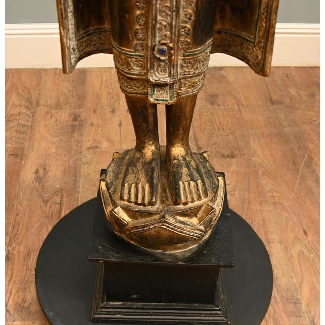 Vintage Carved Burmese Buddha Statue in Giltwood, 1950s For Sale - Image 3 of 11