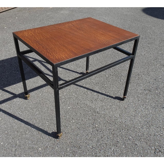 Mid-Century Modern Vintage Teak and Black Lacquered Metal Rolling Table, 1960s For Sale - Image 3 of 8