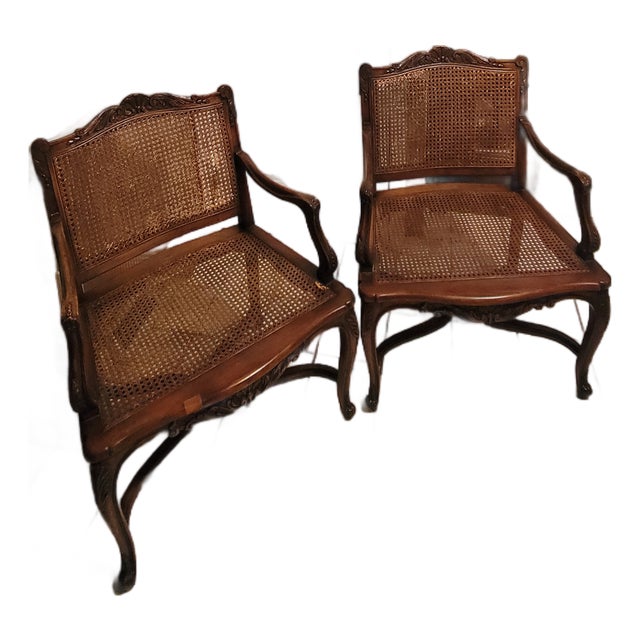 Pair of Antique French Louis XV Style Carved Armchairs For Sale