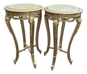 1970s French Louis XVI Gold Beech Marble Side Tables- Pair
