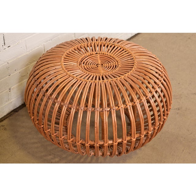 Mid-Century Modern Franco Albini Mid-Century Organic Modern Italian Rattan Pouf Ottoman, 1950s For Sale - Image 3 of 11