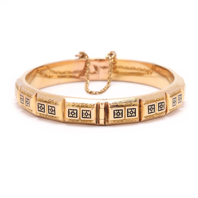 Late 19th Century Antique French 18k Yellow Gold Enamel Bangle Bracelet, Length 6.75 Inches For Sale - Image 5 of 6