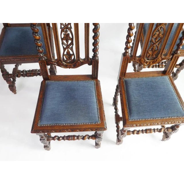 Blue Antique Renaissance Wooden Chair with Blue Velvet Seat For Sale - Image 8 of 11
