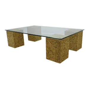 Cork & Brass Coffee Table With Glass Top, 1970