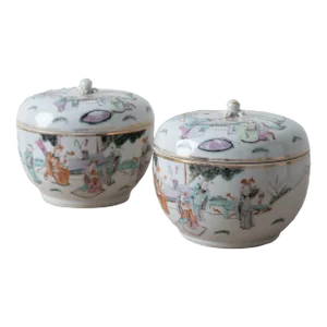 A Pair of Famille Rose Lidded Jars, 19th Century