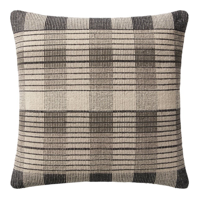 Amber Lewis x Loloi Blythe Ivory / Black 22" x 22" Cover with Poly Pillow For Sale