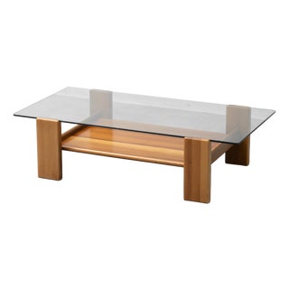 Wood and Glass Coffee Table, 1970s For Sale